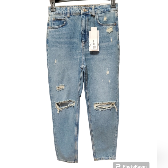 Zara Ripped High-Rise Rigid Fit Mom Ankle Length Jeans Size 6 - Picture 6 of 12